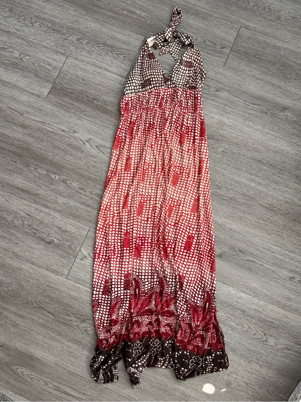 Charlotte Russe Red and Cream Printed Halter Maxi